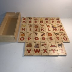52 piece Alphabet & Picture Wooden Puzzle w/ Storage Box ABC Education