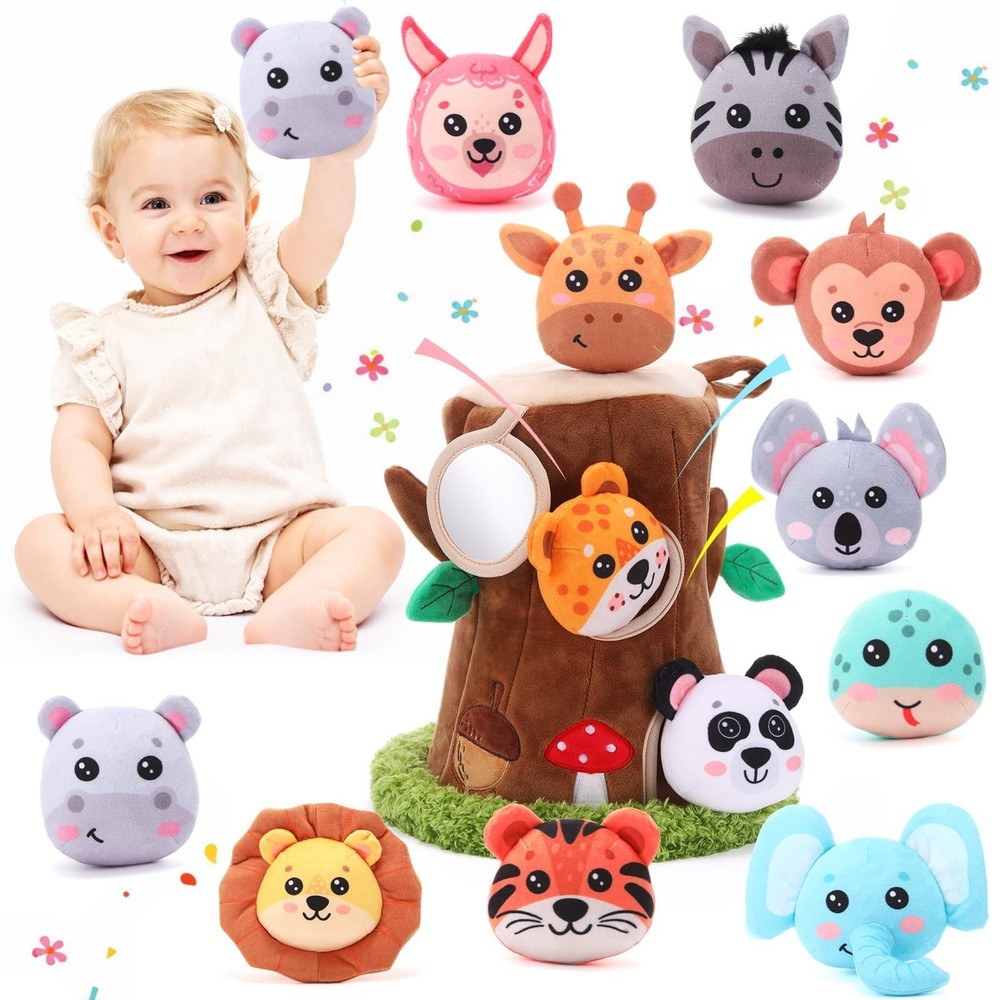 Arrowbash 13 Pcs Plush Animal Tree House Toy for Babies 6-24 Months, Hide and…
