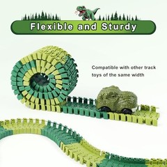 96 Pcs Dinosaur Flexible Track Expansion Kit for Kids – Green Dinosaur Tracks
