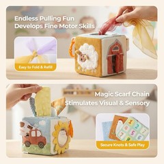 Baby Sensory Toy Farm Tissue Box Montessori Learning Gift for 6-12