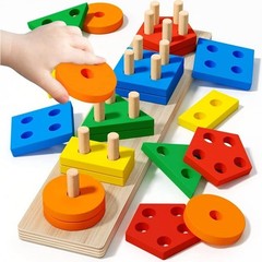 Wooden Montessori Educational Sorting and Stacking Toy – Learn Color and Shape