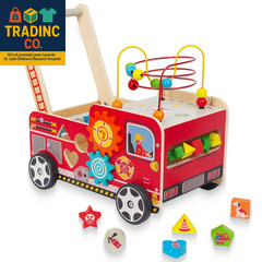 Wooden Baby Walker with Bead Maze for 1 Year Old and Up, Wood Push Toy for 12 Mo