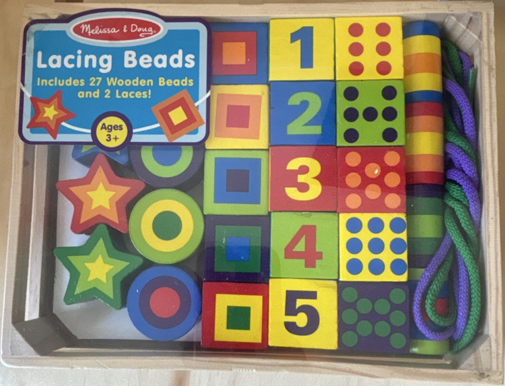 Melissa & Doug Lacing Beads Set Multicolor Numbers Shapes Ages 3+ Toy