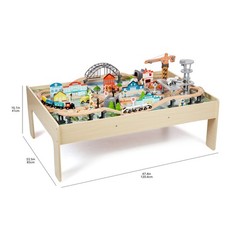 Amazon Basics 120 Piece Wooden Train Set with Activity Table, Sturdy Tracks, …