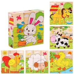 Wooden Six-Side Jigsaw Puzzles for Baby Kids 3 4 5Years Old Color Shape