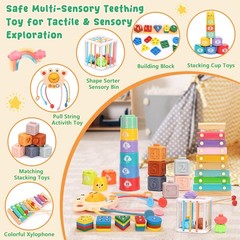 6 in 1 Montessori Baby Toys 6-12-18 Months Infant Teething Toys Stacking Blocks