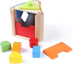 Babe Rock Wooden Plug-In Shape Sorter Box Montessori Toy 12 Pc Ages 12M+