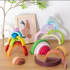 Wooden Rainbow Stacking Toy, Wood Rainbow Stacker Arch Game, Montessori Arch Br