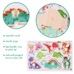 Wooden Peg Puzzles for Toddlers Set of 3 Traffic Dinosaur Fruit Learning Toy