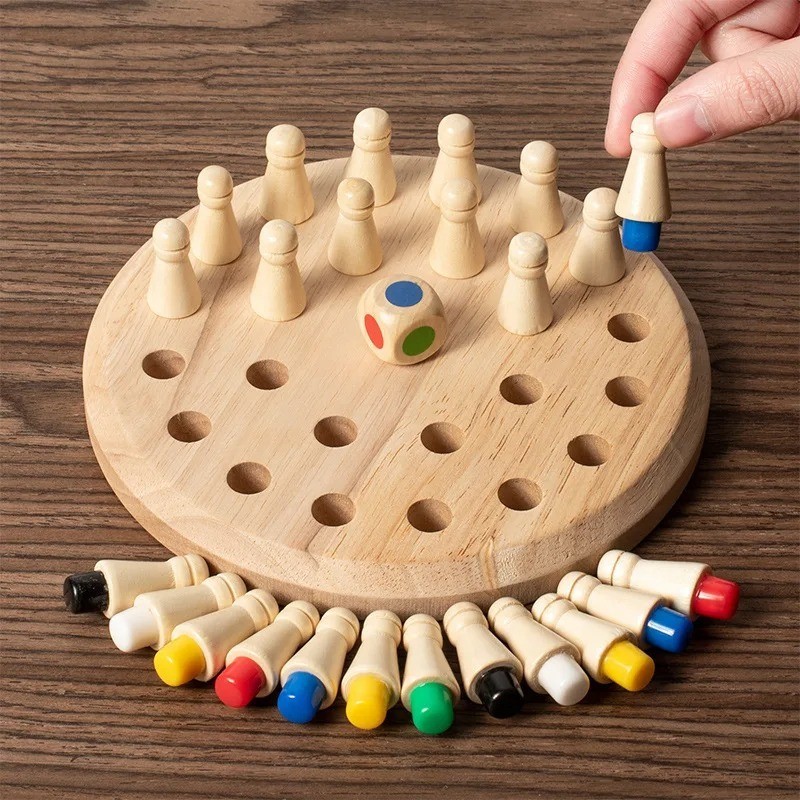 1pc Wooden Memory Match Stick Chess Montessori Puzzle Board Game for Kids&Family