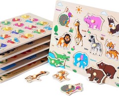 GRINNNIE Wooden Peg Puzzle for Toddlers, 6 Pack Toddler Puzzles Set for 3 4 5…