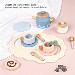 Kids Wooden Pretend Kitchen Teapot Set Learning Toy With Dish Cup Ages 3+