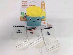 BRIGHT STARTS CRINKLE TEETHER & 3 PAIR OF JANIE N JACK SOCKS 3-6 MONTHS