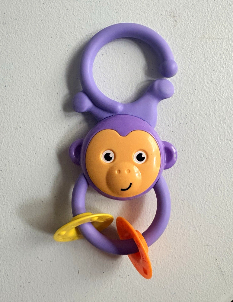 Purple Monkey Hanging Baby Rattle Toy w/ Yellow & Orange Fisher Price