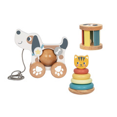 Wooden Dog Pull Along Toy Cat Stacking Rings Baby Toddler Learning Toy Set