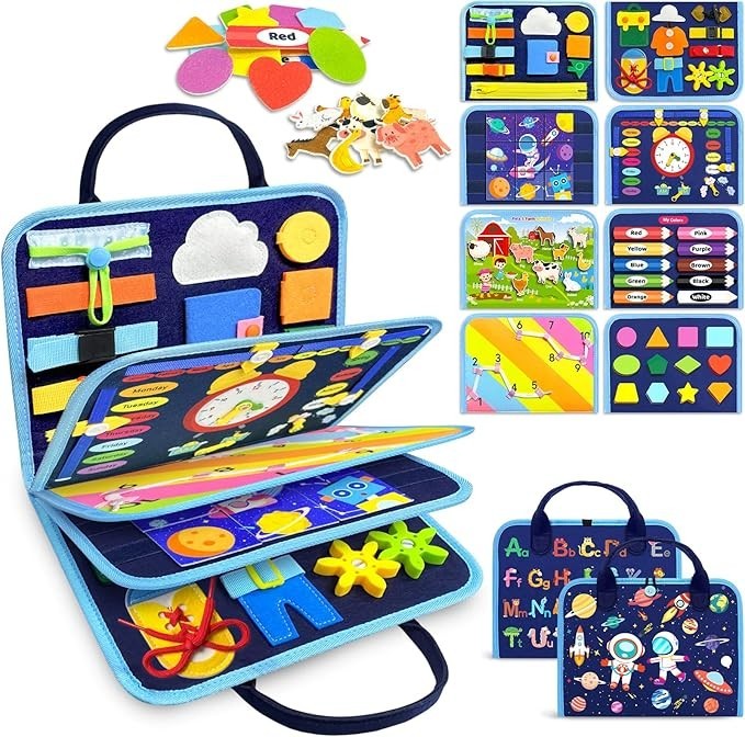 Gojmzo Montessori Busy Board Sensory Toy Busy Book Toddler Travel Gift Blue/Pink