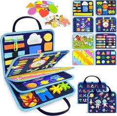 Gojmzo Montessori Busy Board Sensory Toy Busy Book Toddler Travel Gift Blue/Pink