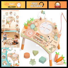 9-in-1 Montessori Wooden Activity Table for Toddlers 1-3, Sensory Learning Toys