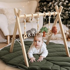 Razee Wooden Baby Play Gym Activity Mat, Leaf Shaped Mat Dark Green