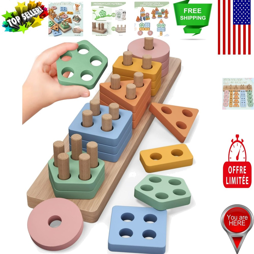 Early Learning Montessori Blocks for Toddlers 12-18 , Non-Toxic & Portable