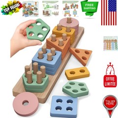 Early Learning Montessori Blocks for Toddlers 12-18 , Non-Toxic & Portable