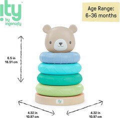 Ingenuity: ity by Ingenuity Cutie Stacks, 4 BPA-Free Rings, Faux Wood Stand,
