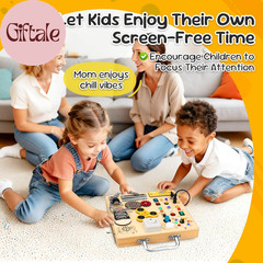 Wooden Busy Board with LED Light Montessori Baby Learning Toys for Toddlers , Se