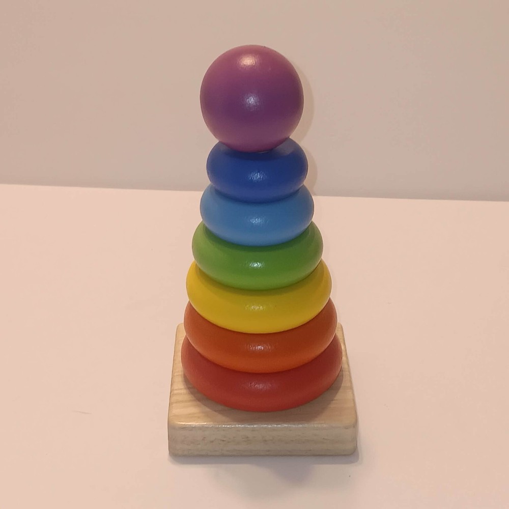 Wooden Stacking Ring Toy Educational Rainbow Stacking Rings Baby Toddler