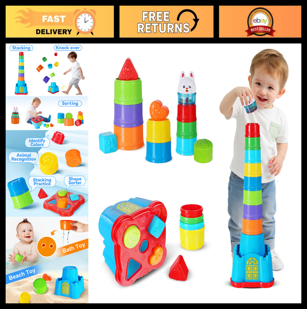 Baby Stacking Toys – Nesting Cups & Shape Sorter for Toddlers, 1-3 Years Old