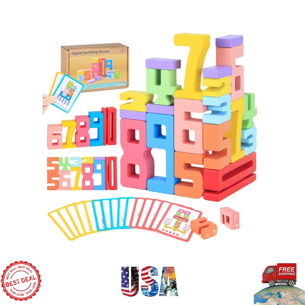 Educational Wooden Number Building Blocks – 30 Math Games & Activities for Kids