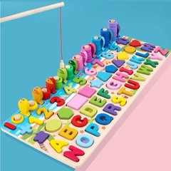 6-in-1 Wooden Montessori Toy – Fishing, Alphabet, Numbers, Shapes & Colors Ma…