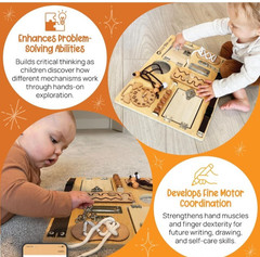 Wood Montessori Busy Board – 10-in-1 Sensory Activity Toy for Toddlers with …