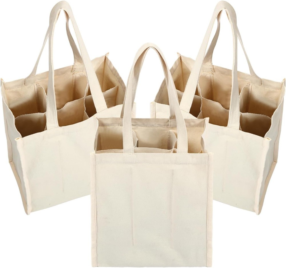 Berlune 3 Pcs Reusable 6 Bottle Wine Tote Bag with Divider Canvas W… Fast Ship