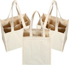 Berlune 3 Pcs Reusable 6 Bottle Wine Tote Bag with Divider Canvas W… Fast Ship