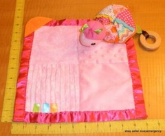 Infantino Pink Ladybug Rattle Crinkle Wood Teether Ring Security Blanket Lovey