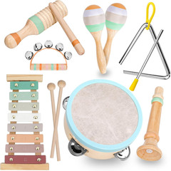 Kids Musical Instruments Set – Neutral Colors Wooden Montessori Toys Percussion