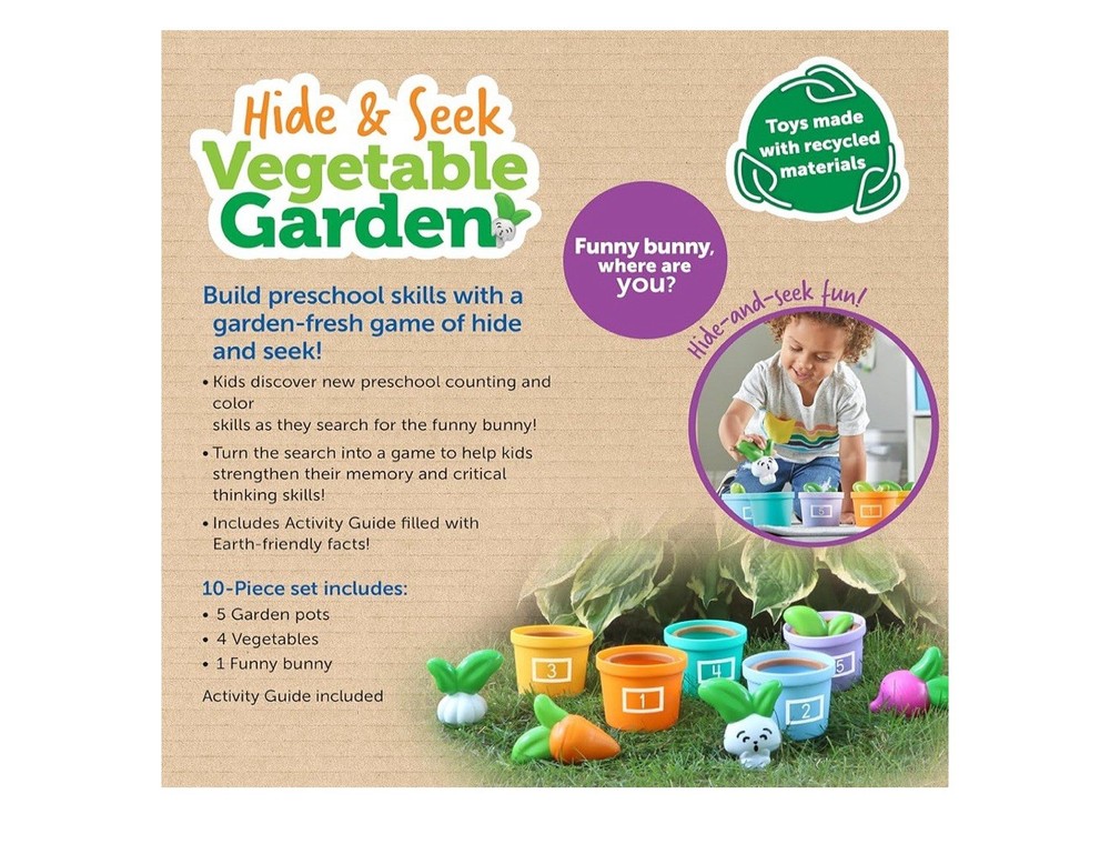 Learning Resources Hide and Seek Vegetable Garden Preschool Learning Toy 10 Pcs