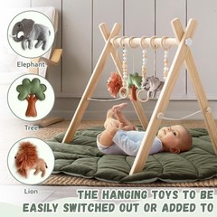 Razee Wooden Baby Play Gym Activity Mat, Leaf Shaped Mat Dark Green