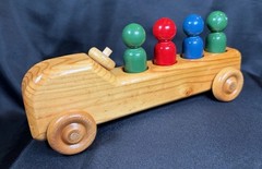 VTG Wooden Handmade People Mover 4 Seater Car & 4 Peg People 8.5” Signed LIPP
