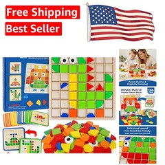 Wood Pattern Blocks Set for Kids – Problem Solving & Creativity with 120 Pieces