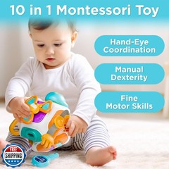 iPlay, iLearn 10 in 1 Baby Busy Board Cube, Montessori Sensory Toy Toddler 1-