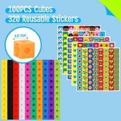 100 Math Linking Cubes, Math Cubes with 320 Reusable Stickers Manipulative Ge…