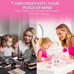 Kids Real Makeup Kit for Girls – 18Pcs Non-Toxic Washable Make Up Toys with A