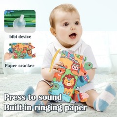 Baby 3D Soft Cloth Books Safe Tear-Resistant Animal Tails Crinkle Paper Beeper