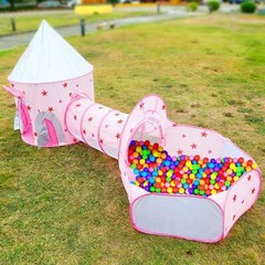 3 in 1 Kids Toddler Crawl Tunnel Play House Tent Ball Pit In/Outdoor Portable