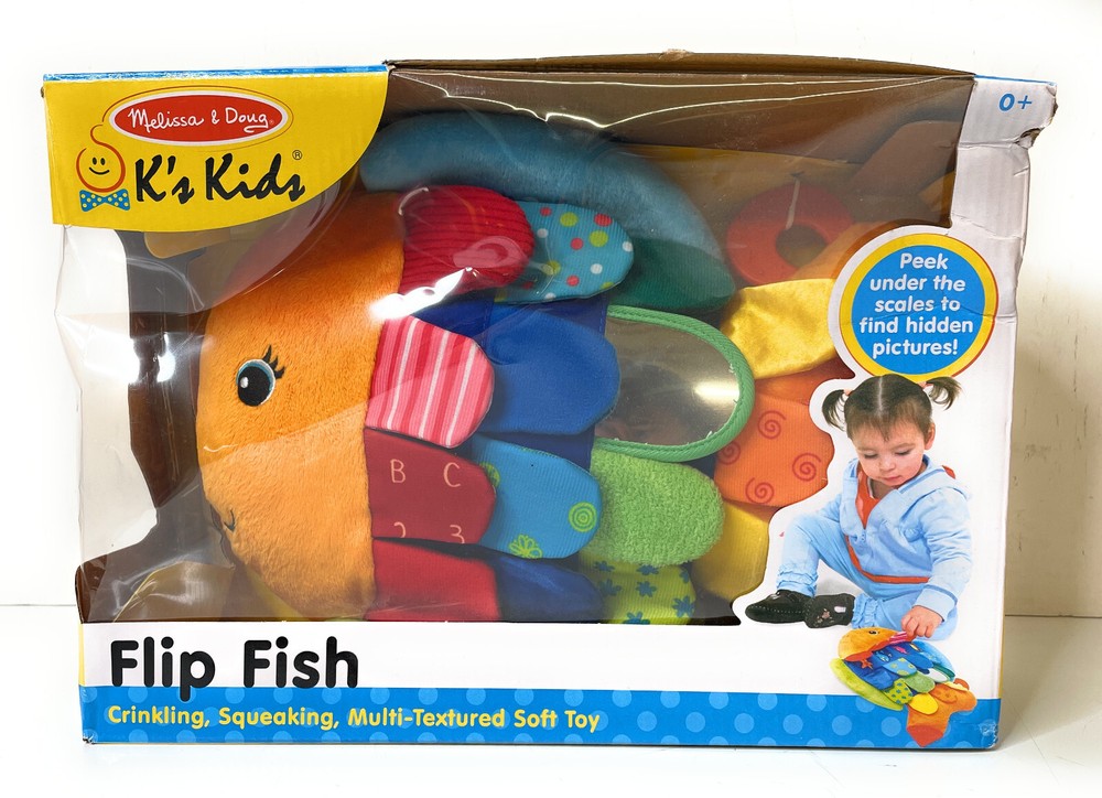 Melissa & Doug Flip Fish Soft Baby Plush Crinkle Teether Toy, For 0+