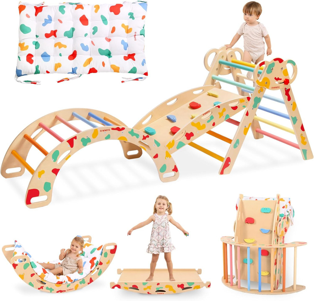 Kids Indoor Climber Set with Reversible Slide and Foldable Design, Montessori