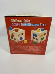 Wooden Shape Sorter Cube Toy – 15-Hole Intelligence Box – Montessori 3+