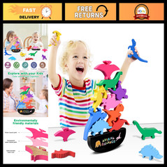 Montessori Dinosaur Stacking Toys for Kids 2-4, Wooden Balancing Blocks for Todd