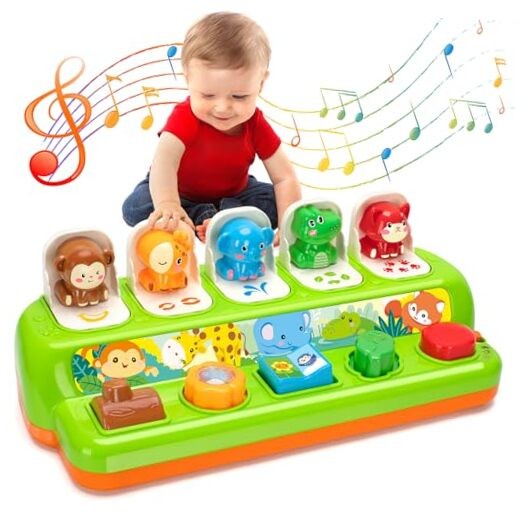 Pop Up Toys for 1 Year Old Boy Girls, Interactive Cause and Effect Animals